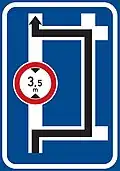 IS-9d Vorwegweiser Kreuzung (mit Beschränkung und Umfahrung)