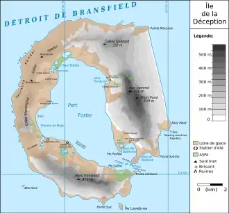 Karte von Deception Island mit der Pendulum Cove (hier: Anse Pendulum)