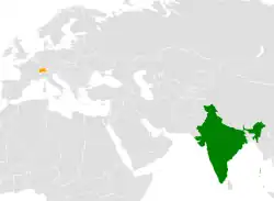Lage von Indien und Schweiz