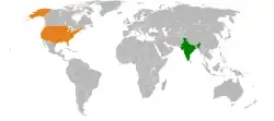 Lage von Indien und Vereinigte Staaten