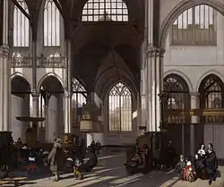 Interior of the Oude kerk in Amsterdam (south nave) von Emanuel de Witte, 1661, Lollepot unten links