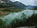 Mündung der Isar in den Sylvensteinstausee.