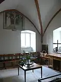 Gewölbte Sakristei mit Fresko