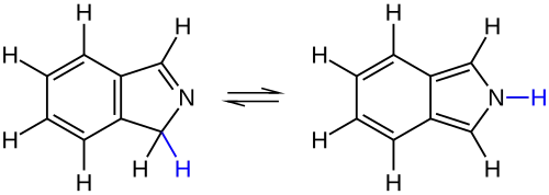 2H-Isoindol (rechts) ist das vorherrschende Tautomer gegenüber 1H-Isoindol (links)