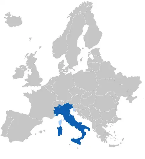 Blau: Amtssprache; Hellblau: Verkehrssprache