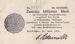Notgeld J. Hakenmüller 1923