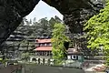Blick von der Terrasse unter dem Tor zum Falkennest