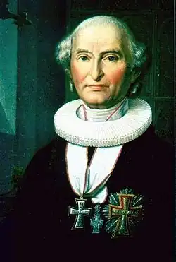 Jakob Georg Christian Adler mit Großkreuz des Dannebrog­ordens (Bruststern und Kreuz) und Ehrenzeichen der Dannebrog­männer