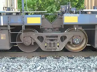 Gemeinsam genutztes gewöhnliches amerikanisches Drehgestell mit 4 Seitenlagern zwischen zwei Wagen