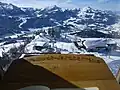 Aussicht am Pult mit dem Gipfelbuch zu den Kitzbüheler Alpen
