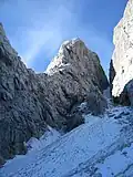 Einstieg in das Eisfeld (Coloir) des Jalovec
