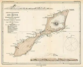 Die Eier Insel auf der von Henrik Mohn nach der Norwegischen Nordmeerexpedition erstellten deutschsprachigen Karte von 1878 ist bereits eine Halbinsel.