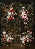 Jan Philip van Thielen und Erasmus Quellinus II: Sitzende Madonna von Blumen umrahmt, sign. & dat. „I.P. Van. Thielen. Rigouldts. F. Ano 1648.“, Öl auf Leinwand, 149 × 104,5 cm, Kunsthistorisches Museum, Wien