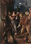 Bumbass, Laute und Flöte spielen eine „Nachtmusik“. Gemälde des niederländischen Genremalers Jan Steen, um 1675