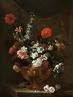 Blumen in einer skulptierten Kupfervase, signiert, Öl auf Leinwand, 149 × 109&nbsp;cm, Towneley Park (National Trust)