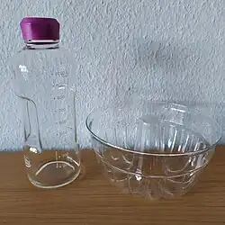 Trinkflasche und Gugelhupfform aus der Trendglas-Kollektion 2023