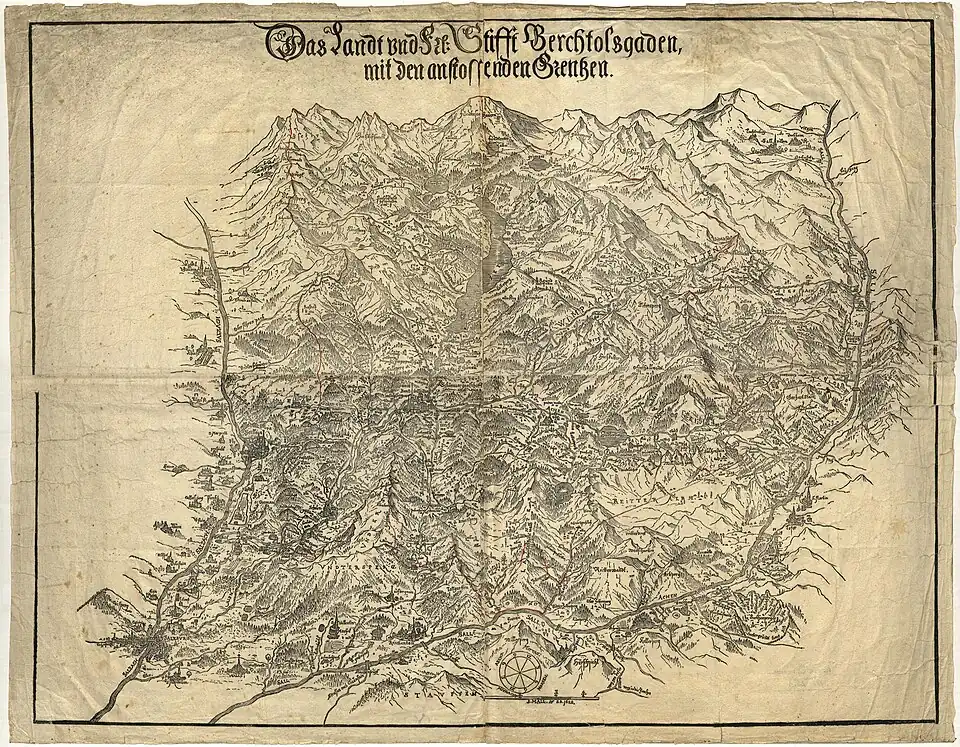 „Das Landt und Frl. Stifft Berchtolsgaden, mit den anstossenden Grentzen“ – Stich von Johann Faistenauer, 1626