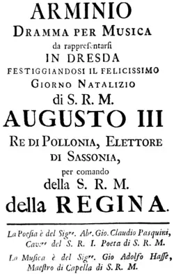 Johann Adolph Hasse – Arminio – Titelseite des Librettos – Dresden 1745