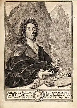 Kupferstich: Porträt Johann Jakob Scheuchzers in einem 1708 in London erschienenen Werk