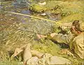 John Singer Sargent (1856–1925): Val d’Aosta, A Man Fishing (um 1907)