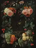 Nische mit einem Römerglas, umgeben von einem Kranz aus Blumen und Früchten (zwischen 1653 und 1658). Museum Boijmans Van Beuningen, Rotterdam
