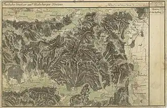 St.&nbsp;Florian (links oben) und südliche Umgebung: Gleinz, Sausal in der Josephinischen Landesaufnahme, ca.&nbsp;1790