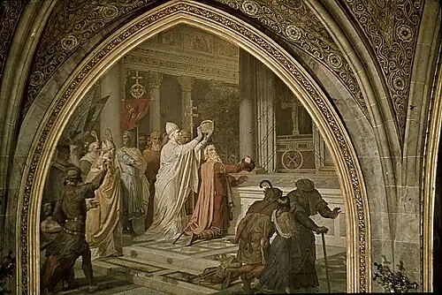 Die Krönung Karls des Großen, Ausführung von Joseph Kehren nach dem Entwurf von Alfred Rethel, um 1860, 1944 zerstört