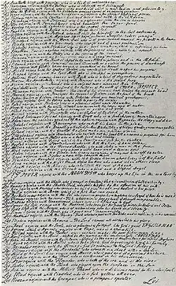 Handwritten manuscript of a page with about a hundred lines, each a sentence beginning with the word "Let"