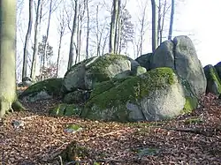 Nach einer lokalen Variante der Sage vom Rodensteiner stürzte die Hundemeute, die den Geisterreiter bei seiner wilden Jagd durch die Lüfte begleitete, über der Juhöhe ab. Nur die versteinerten Köpfe ragen noch aus dem Boden.