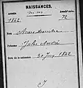 Eintrag der Geburt von Jules André Annedouche in Paris