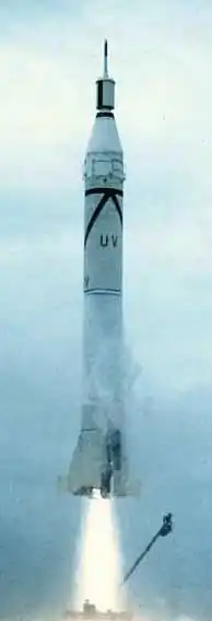 Juno I Rakete (auf Basis der Redstone-Rakete) beim Start des amerikanischen Satelliten Explorer 2 (1958)