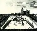 Freiheitsbaum auf dem Neumarkt. Im Hintergrund St. Aposteln und die 1802 aufgehobene Klosterkirche St. Gertrud