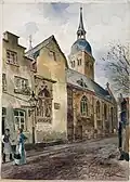 Severinstraße / Spielmannsgasse – Sankt Johann Baptist mit Küsterhaus und Kreuzigungsgruppe (Carl Rüdell, um 1910)