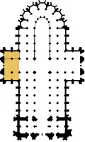 Grob schematisierter Grundriss des Kölner Domes auf Basis diverser alter Grundrisse nachgezeichnet. Nordquerhaus farblich hervorgehoben