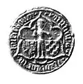 Schöffensiegel von 1437 aus Küdinghoven, dargestellt ist vermutlich Victor von Mailand