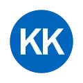 Rundes Liniensymbol mit den zwei weißen Großbuchstaben KK in mittelblau gefülltem Kreis vor neutralem Hintergrund