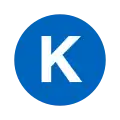 Rundes Liniensignet mit dem weißen Großbuchstaben K in blau gefülltem Kreis