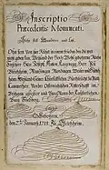 Epitaphinschrift Joseph Anton von Kageneck, aus dem Thesaurus Palatinus