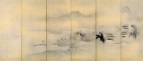 Landschaft mit Pavillons. Rechter Stellschirm[A 2]