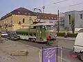 Modernerer Sprengtriebwagen auf Tatra&nbsp;T4-Basis bei der Straßenbahn Kaliningrad