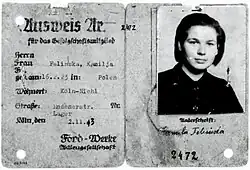 Lagerausweis von Kamilja Felinska (1943)