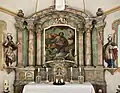 Altar mit Bild des Hl. Josefs und Figuren des Johannes des Täufers (links) und des St. Jakobus (rechts)