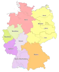 Geografische Einteilung der Oberligen zur Saison 1992/93