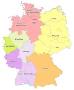 Geografische Einteilung der Oberligen zur Saison 2000/01