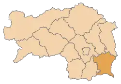 Lage des Bezirks Bezirk Südoststeiermark im Bundesland Steiermark (anklickbare Karte)