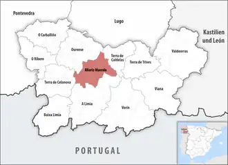 Die Lage der Comarca Allariz-Maceda in der Provinz Ourense
