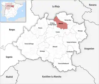 Die Lage der Comarca Almarza in der Provinz Soria