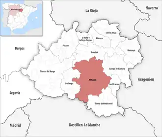 Die Lage der Comarca Almarza in der Provinz Soria
