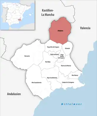 Die Lage der Comarca Altiplano in der autonomen&nbsp;Gemeinschaft&nbsp;Murcia