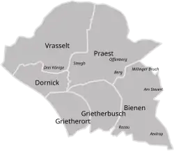 Frühere Lage (bis 1969) von Grietherort im Amt Vrasselt